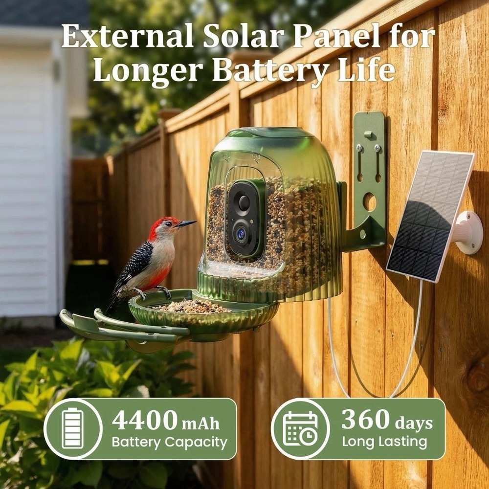 Smart Bird Feeder With 4MP Camera AI Auto Capture Video Green - Picture 4 of 14